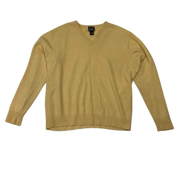 Jos. A Bank Cashmere V-neck Long Sleeve Sweater Sz Medium Yellow Fits Larger - Picture 1 of 7